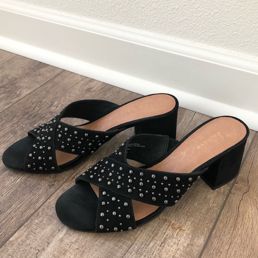 Women’s Halogen Heeled Mules in Black with Studs